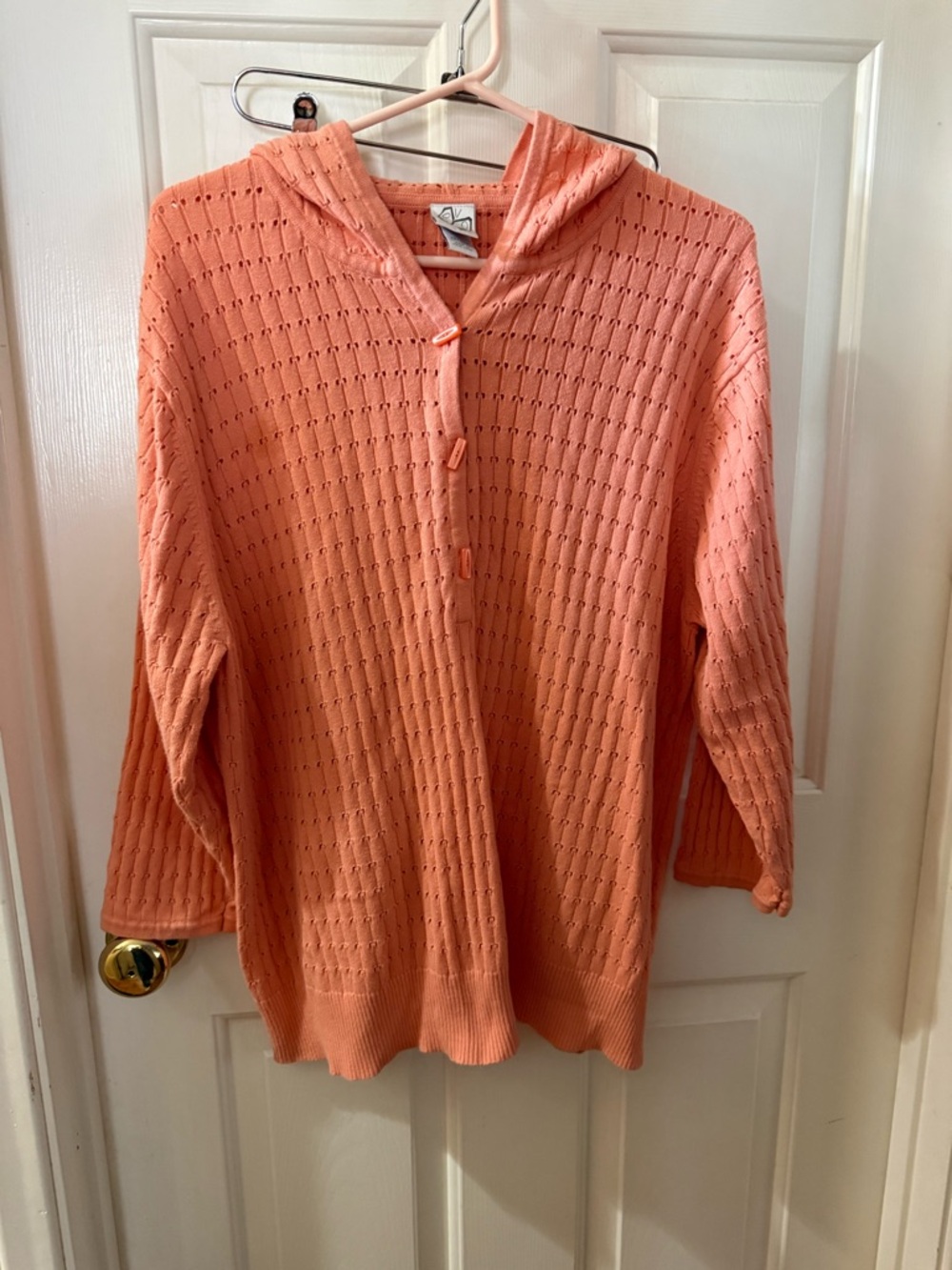 Vintage Fashion Bug Peach Openwork Hooded Cardigan 26/28